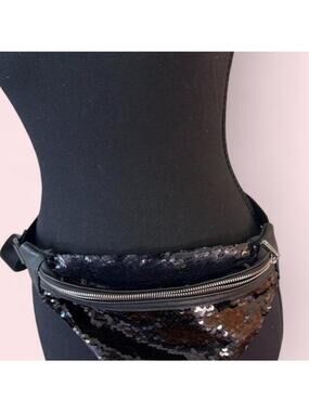 Black sequin belt bag / fanny pack with sparkle sequin glam festival y2k party